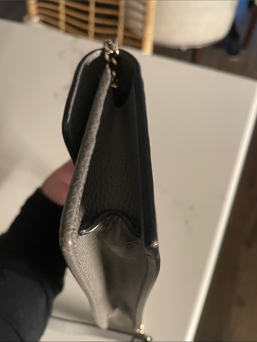 Gucci Gray Pebbled Leather GG Chain Wallet with Gold Hardware - Picture 8 of 12